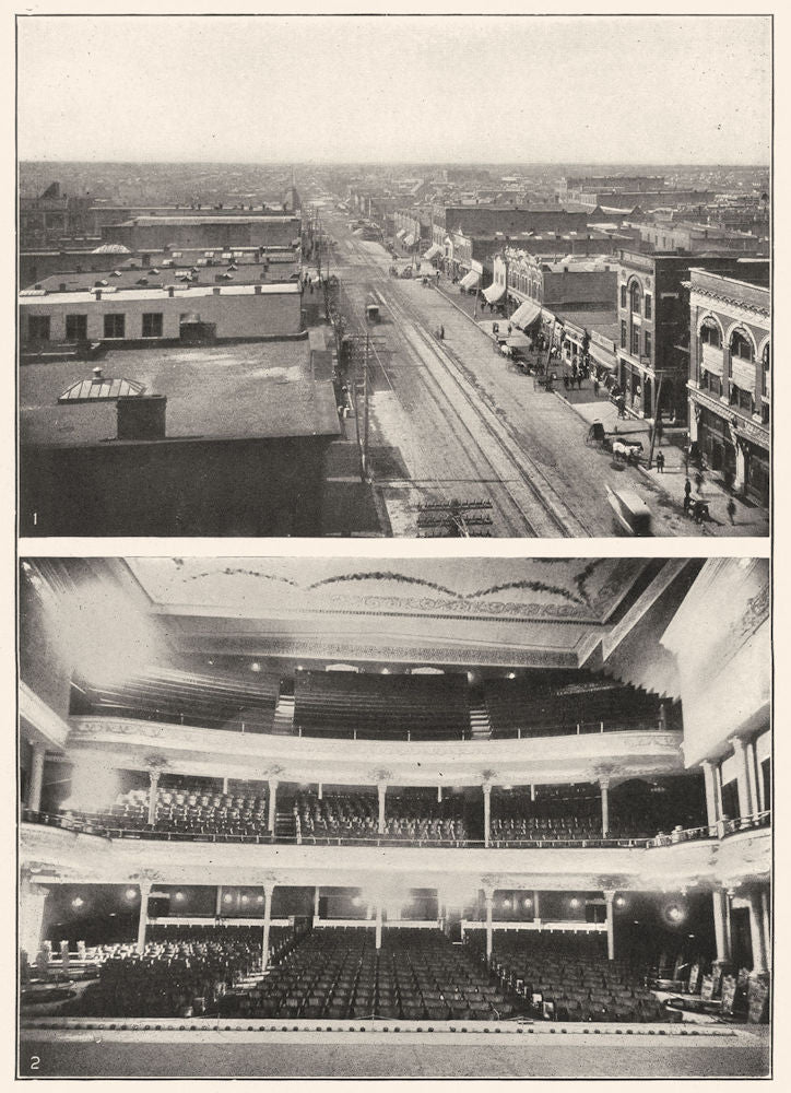 OKLAHOMA. 1 Birdseye city; 2 Overholser's Opera House 1907 old antique print